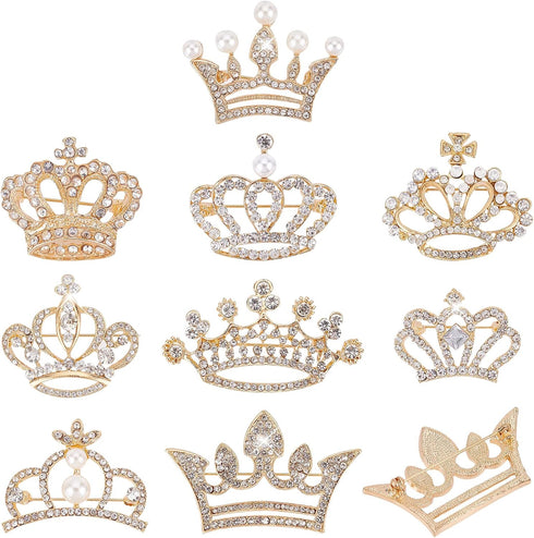 CHGCRAFT 9Pcs 9 Styles Crystal Rhinestone Crown Brooch Pin for Women Open Pave Crystal Wedding Brooch Scarf Pin Gift for Women Womens Mother Shirt...