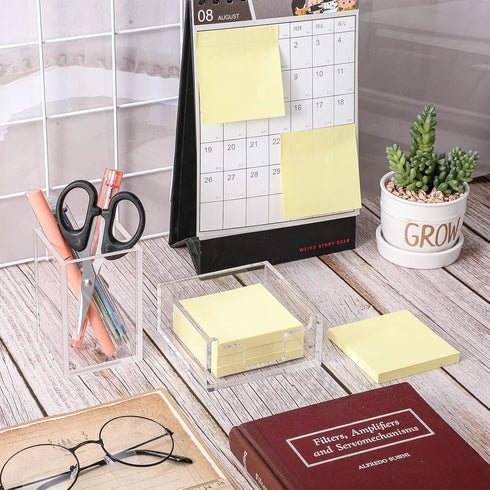 Acrylic Sticky Note Holder 3.94 x 3.94 Clear Acrylic Notepad Holder Acrylic Sticky Note Dispenser Sticky Notepad Holder for Desk Organizer Office ...