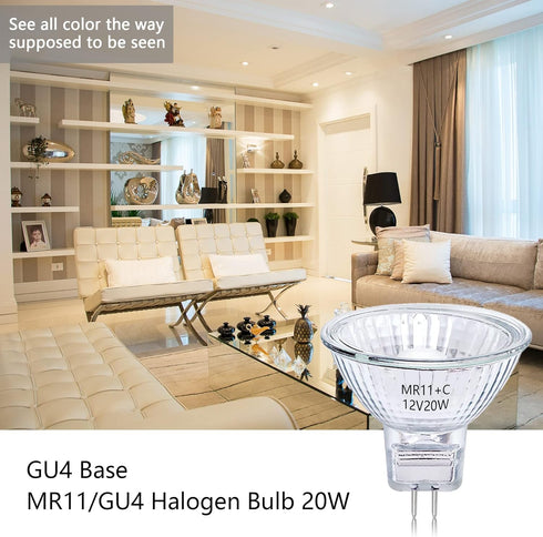 MR11 Halogen Bulb 12v 20W, 6-Bag MR11 Bulb with Glass Cover, Gu4 Double Pin Base, 2700k Warm White Adjustable Light, Applicable to Landscape, Trac...