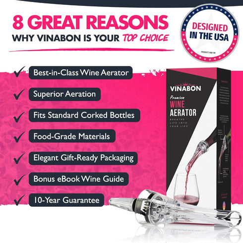 VINABON Wine Aerator Pourer Spout 2025 – Professional Wine Aerator Attaches to Bottle for Improved Flavor, Enhanced Bouquet, and Rich Finish. No-D...