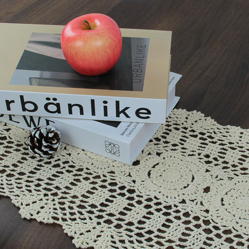 kilofly Handmade Crochet Lace Rectangular Table Runner 11 x 43 Inch, Beige...
