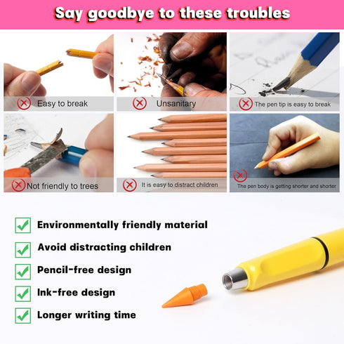 12 Colors Forever Pencil with Erase - Long Lasting Writing Infinity Pencil with Extra 12 Replaceable Heads, Never Sharpen Everlasting Inkless Penc...