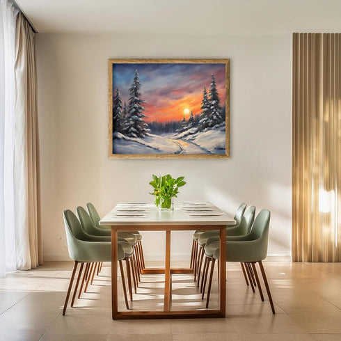 Posterizer 1 pcs-snowy jungle in winter in oil painting style-6-Landscape & Nature Art-GIft for Men Women Teens-Living Room Bedroom Decor- unframe...