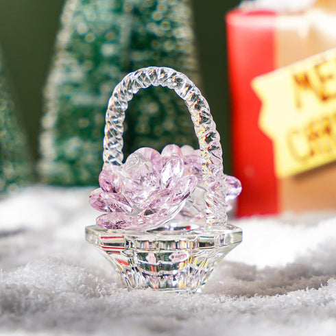 H&D HYALINE & DORA Glass Rose Flower Gift for Women Handcraft Pink Crystal Rose Flower Basket Figurine for Valentine's Day Mother's Day Christmas...