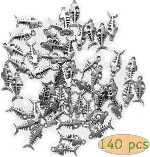Heather's cf Silver Fish Bone Charms. 140 pcs Antique Silver Non-Tarnish,Lead-Free, Cadmium-Free, Nickel-Free Beads for DIY Jewelry Making,Bracele...