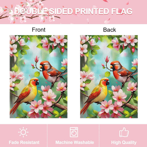 Spring Summer Flower Garden Flags, 12x18 Inch Small Double Sided Seasonal Flags, Burlap Floral Birds Leaves Garden Flag for Outside Farmhouse Home...