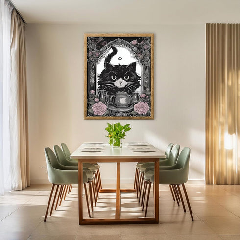 Posterizer 1 pcs- gothic themed rose frame and black cat-Gothic Art-Art for Animal Lovers- Living Room Bedroom Decor- unframed wall art...