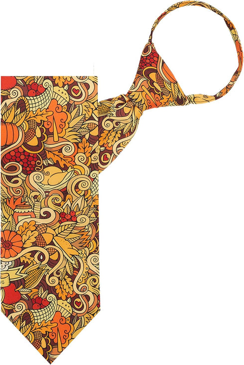 Jacob Alexander Men's Doodle Art Celebration Dinner Happy Thanksgiving Zipper Neck Tie - Yellow Orange...