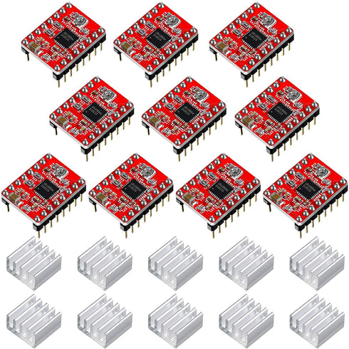 10 Pieces Stepper Motor Driver Module with Heat Sink Compatible with Stepstick Stepper A4988 3D Printer Reprap, CNC Machine or Robotics...
