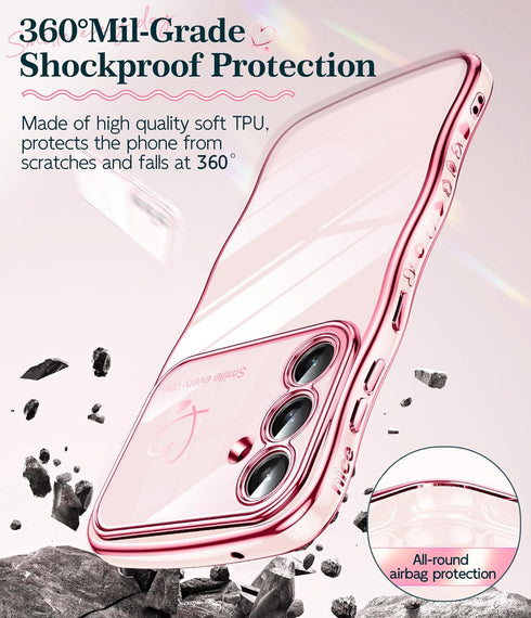 LeYi for Galaxy-S23-FE-Case: with Screen Protector and Full Camera Protection, Love Heart Pattern Luxury Plated Gold Edge Slim Soft TPU Protective...