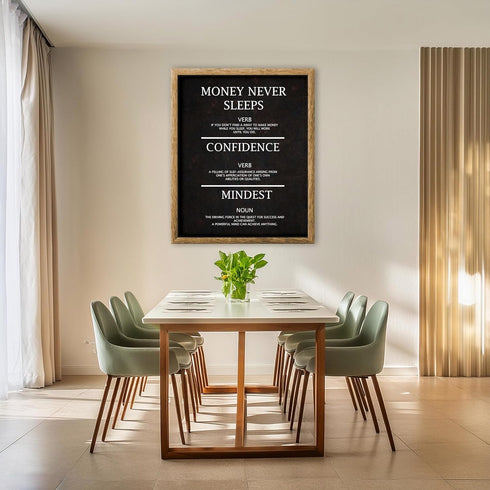 Posterizer 1 pcs-Money Never Sleeps-Positive Mindset Affirmations-Motivational & Inspirational Art-Gift for Entrepreneurs-Decor for Home & Office-...