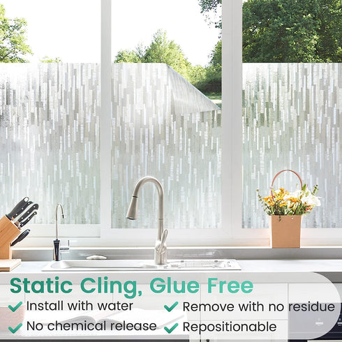 rabbitgoo Window Privacy Film, Frosted Glass Privacy Window Film, No Glue Glass Door Film Static Cling, Sun Blocking Non Adhesive Window Vinyl Cli...
