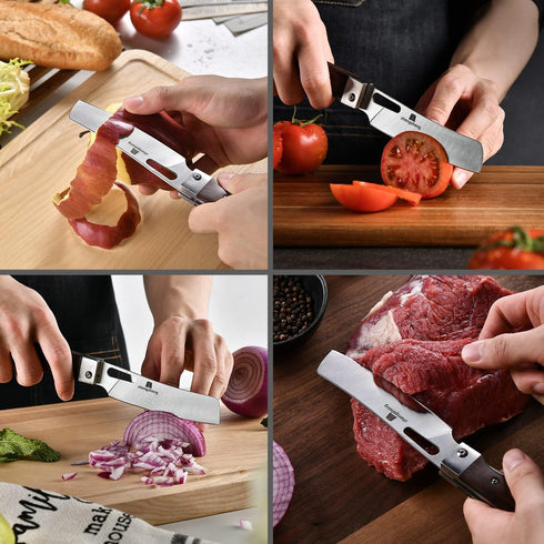 ZhengSheng Folding Chef Knife 4.8" Sharp 440A Stainless Steel Blade Wooden Handle Pocket Foldable Japanese Style Kitchen Knife for Outdoor Camping...