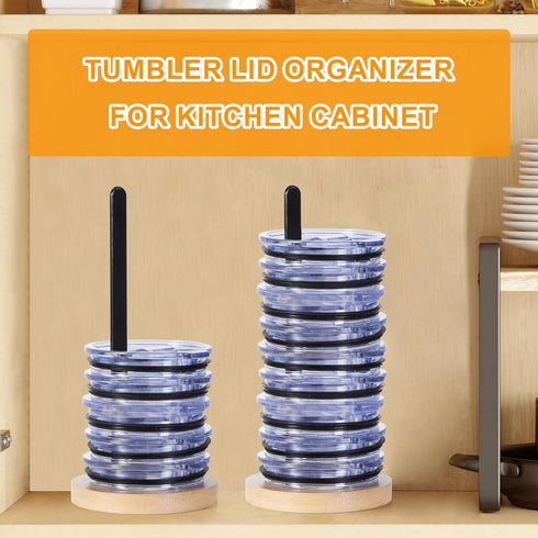 Bamboo Tumbler Lid Organizer - Vertical Storage for Up to 10 Cup Lids, Clutter-Free Kitchen Cabinets and Countertops Organization...