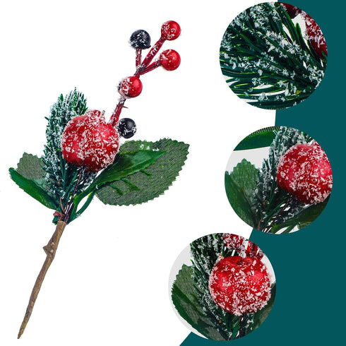 WILLBOND Artificial Christmas Tree Picks Red Berry Pine Picks Spray Berry Branches Holly Pine Flower Pick Berry Pinecones for Christmas Crafts Par...