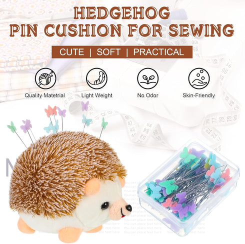 101 Pcs Hedgehog Sewing Pincushion Kit Pin Cushions for Sewing Cute Hedgehog Pincushion Butterfly Flat Head Straight Pins DIY Crafts Set Needle Cu...