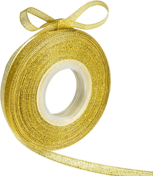 Glitter Metallic Gold Ribbon 1/4 Inch 25 Yards, Sparkly Fabric Ribbon Perfect for Crafts, Sewing, Gift Package Wrapping for Christmas, Easter, Val...