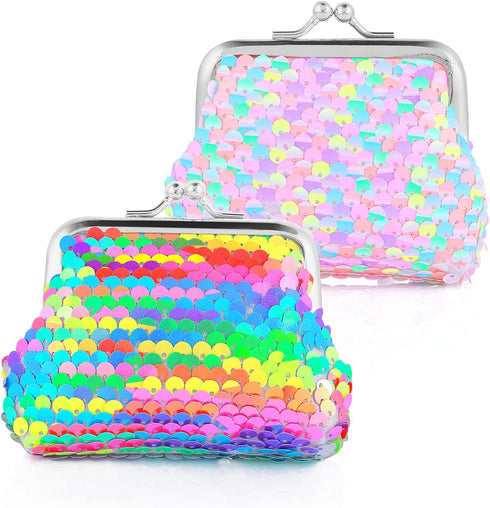 Prasacco 2 Pcs Sequin Coin Purses Reversible Sequin Mini Wallet with Kiss-Lock Closure Colorful Change Coin Purse Bag Handbags for Kids Girls Wome...