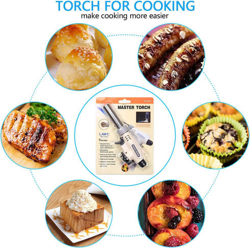 Kitchen Butane Blow Torch Lighter - Culinary Torch Chef Cooking Torches Professional Adjustable Flame with Reverse Use for Creme, Brulee, BBQ, Bak...