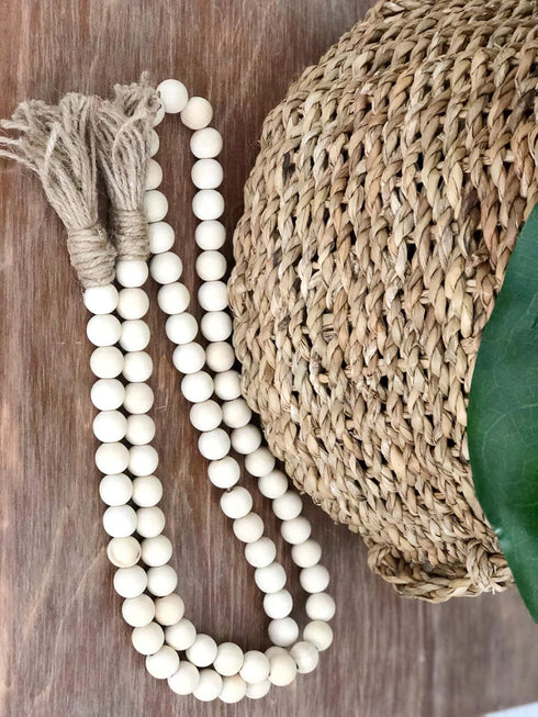 PINSUKO Natural Wood Bead Garland Set with Tassels, Farmhouse Beads, 57 Inches...
