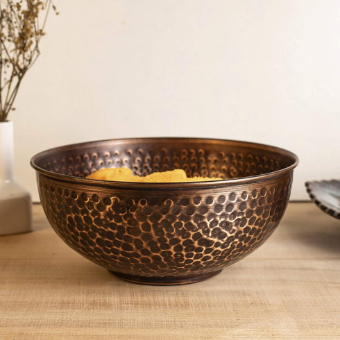 GoCraft Antique Copper Mixing Bowl with Hammered Finish for Salad, Egg Beating, Decorative & Kitchen Serving Purposes - 7.5" (Antique Finish)...