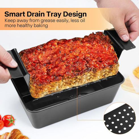 4 Pack Meatloaf Pan with Drain Tray, Nonstick Meat Loaf Pan with Drip Tray, 9x5 Inch Meat Loaf Pan with Insert Easy Removal Perforated, Bakeware P...