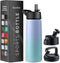 FineDine Triple Walled, Insulated Water Bottles with Straw - 25 Oz Stainless Steel Metal Bottle W/ 3 Leak Proof Lids - For Travel, School, Sports,...
