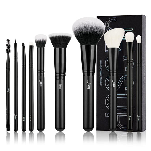 Jessup Makeup Brush Set 10pcs Black Make up Brushes Set Professional with Natural Synthetic Hair for Foundation Blending Blush Concealer Eyeshadow...