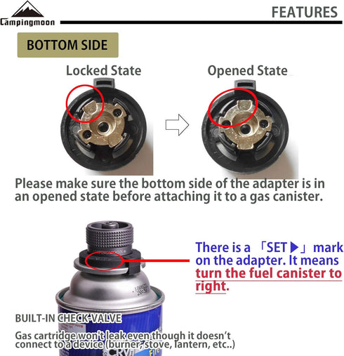 CAMPINGMOON Camping Grill Gas Stove Adapter(Vertical type), Input: Butane Canister, Output: EN417 Lindal Valve Z11...