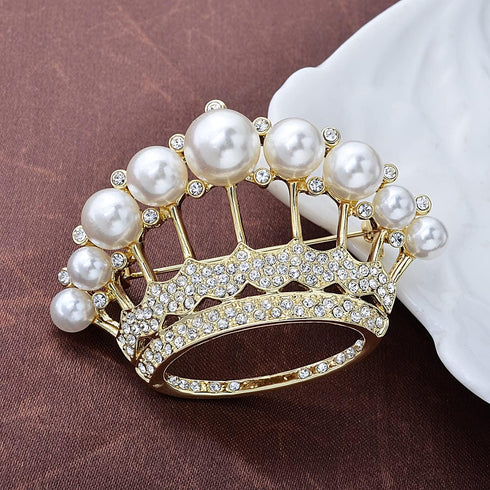 Princess Queen Crown Brass Micro Pave Cubic Zirconia Brooch Pin Jewelry for Women Bridal Wedding Gifts...