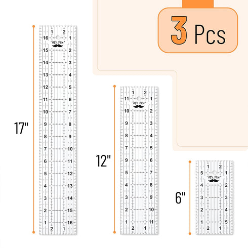 Mr. Pen- Sewing Ruler, 3 Pack, 6", 12" & 17", Acrylic Ruler, Quilting Ruler, Cutting Ruler, Acrylic Ruler for Cutting Fabric, Rulers for Quilting ...