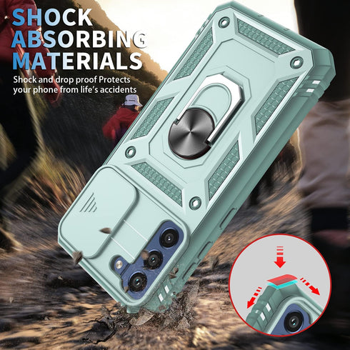 for Samsung Galaxy S21 FE 5G Case Military Grade Drop Shock Protection Cell Phone Cover with Slide Camera Cover Built-in 360° Rotate Ring Stand fo...