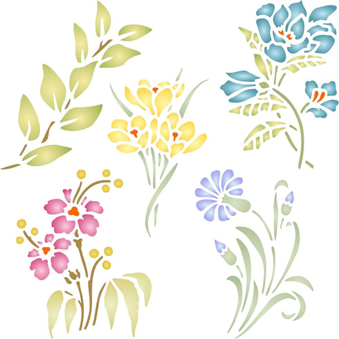 Stencils for Walls: Flower Set Stencil, 10 x 10 inch (L) - Classic Flower Designs...