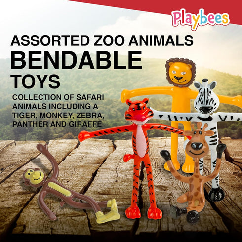 Bendable Zoo Animal Figures Toys - 12 Pack - Durable Plastic Jungle Animals Figures - Engaging & Bendable Rainforest Creature Toys - Educational F...