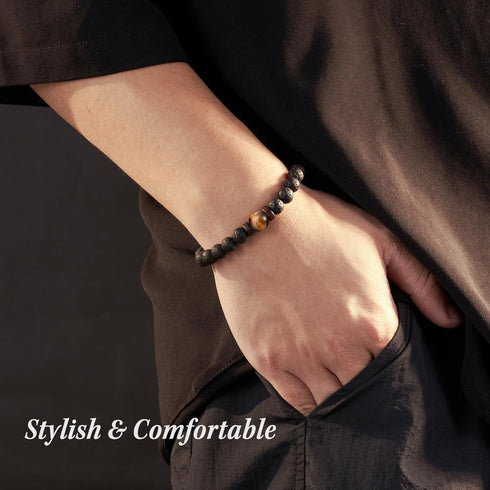 Seyaa Double Protection Natural Stone Bracelet for Men Teen Boys, Tiger Eye Black Onyx 8mm Handmade Bead Bracelet Crystal Bracelet Bring Luck...