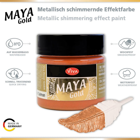 Viva Decor Maya Gold (Cappuccino) 1.52 Fl Oz - Shiny metallic acrylic paint for creative works on wood, glass, and porcelain. Impact-resistant, sm...