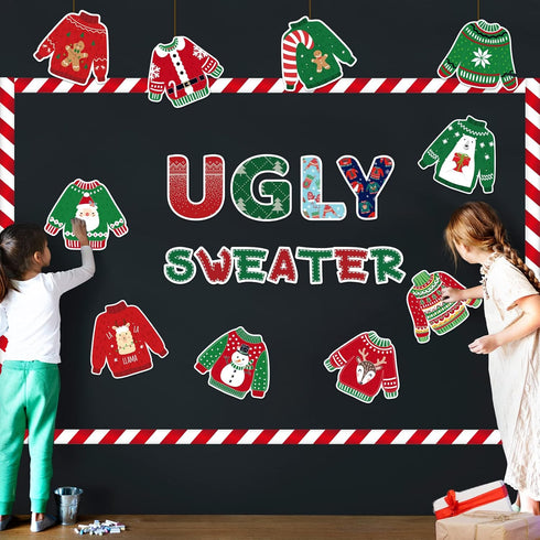 Christmas Cutouts Xmas Ugly Sweater Classroom Bulletin Board Decorations Merry Christmas Party Supplies for Toddler Kids Students Classroom Decors...
