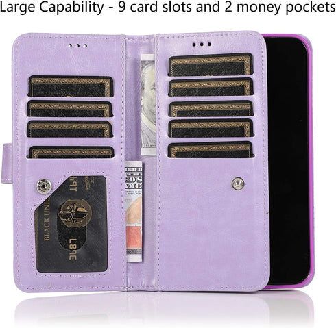 EYZUTAK Wallet Case Compatible with iPhone 12 Mini 5.4 inch 2020,Magnetic Handbag Zipper Pocket PU Leather Flip with 9 Card Slots and Wrist Strap ...