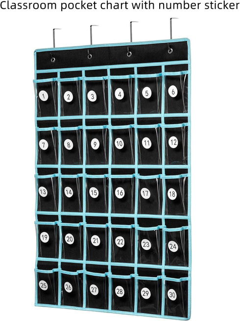 KEEPJOY Pocket Chart Organizer,Cell Phones Calculator Holder for Storage, Hanging Wall Door Caddy for Classroom .(30 Pockets-Black)...