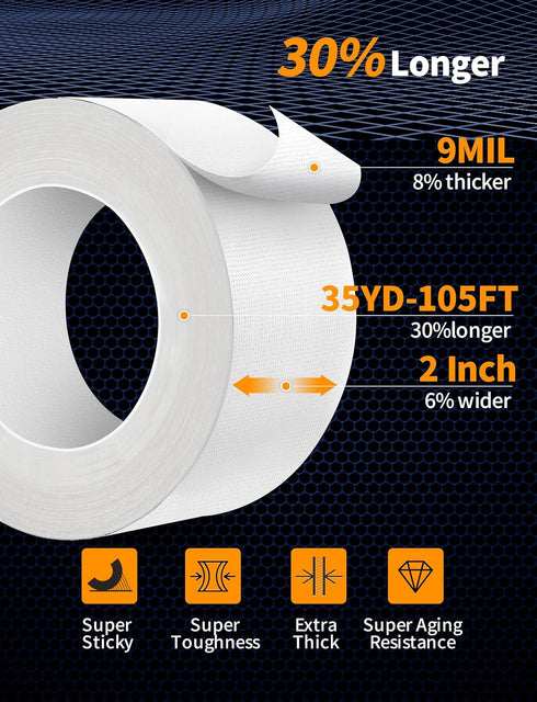 Duct Tape Heavy Duty 2in/105ft/35yd Water Resistant, Tear by Hand with No Residue Strong Adhesive Duct Tape for General Repairs and Professional U...
