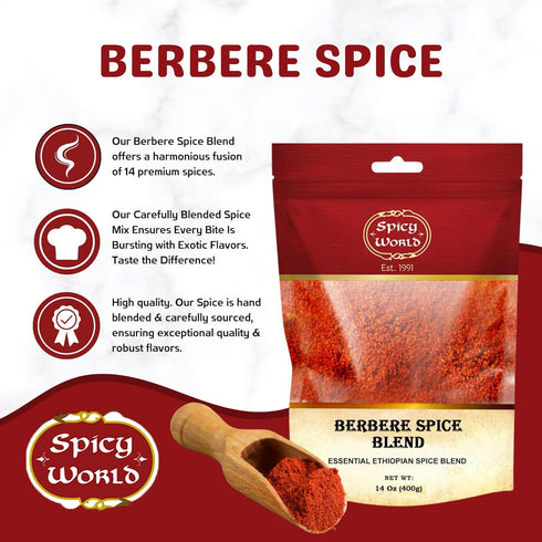 Spicy World Berbere Spice Blend 3.5oz | Authentic Ethiopian Seasoning Hand-Blended | Rich 14-Spice Mix for Flavorful Dishes...