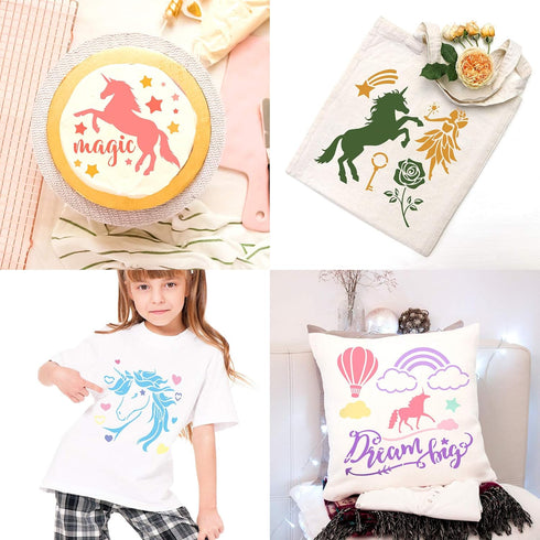 9 Pieces Unicorn Stencils Painting Templates Craft for Arts Card Making Journal Scrapbooking DIY Furniture Wall Floor Painting on Wood Fabric (8 x...