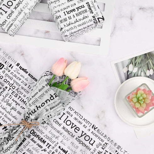 100Sheets 20 * 14 Inches I Love You Printed Tissue Paper for Gift Bags Different Languages of I Love You Romantic Words Tissue Paper for Gift Wrap...