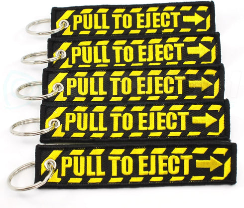 PULL TO EJECT Key Chain - Black/Yellow - 5 PCS...