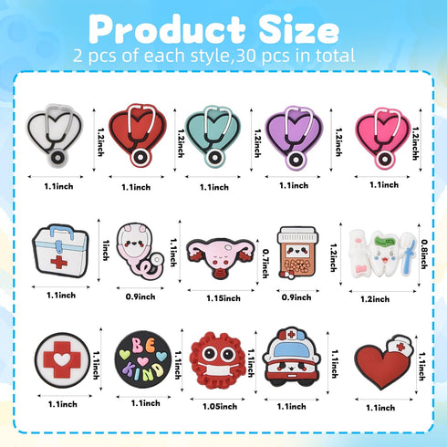 30pcs Silicone Focal Beads for Pens Silicone Focal Beads Bulk Cute Beaded Pen Decor Silicone Beads for Keychain Making,Nurse...