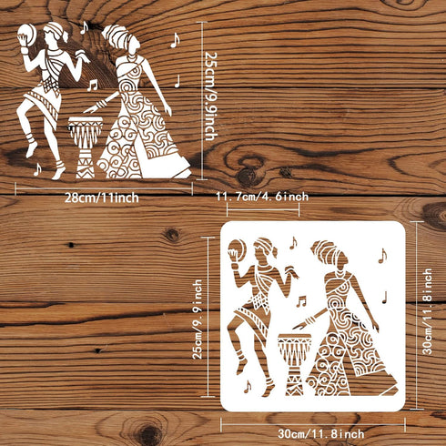 FINGERINSPIRE African Tribe Stencil Template 11.8x11.8 inch, Reusable Plastic Stencils Men Women Dancers Ethnic Tribal Stencils, Square Painting T...
