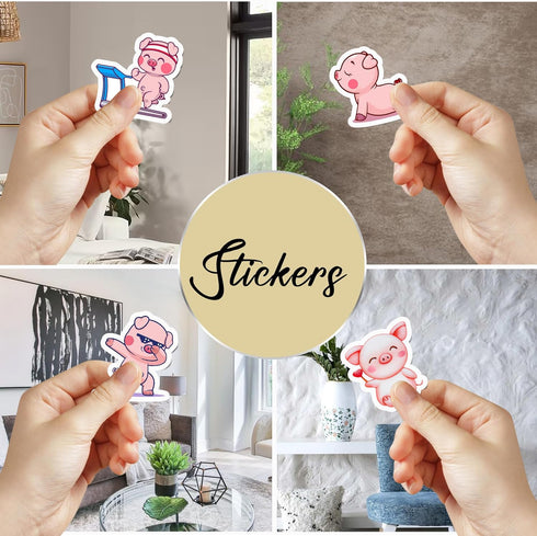 50 PCS Pig Stickers Waterproof Decal Vinyl Cute Animal Kawaii Cartoon Pink Piggy Sticker Decoration Water Bottles Tablets Scrapbook Skateboard Pho...