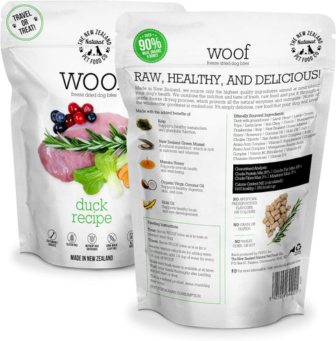 Woof Freeze Dried Dog Food - Duck Recipe, High Protein, Complete Diet, Dog Treats, All Life Stages - 1.76 oz...