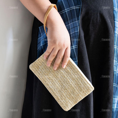 AUEAR, Women's Hand Wrist Type Straw Clutch Bag Bohemian Summer Beach Sea Handbag Purse Zipper Wristlet...