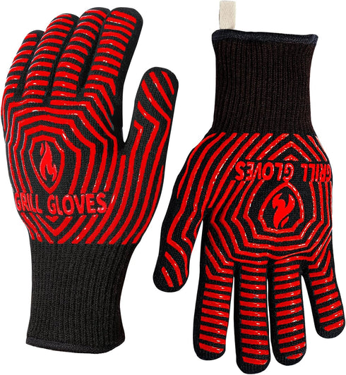 BBQ Gloves, BBQ Accessories 1472? Extreme Heat Resistant, Grilling Gloves Silicone Non-Slip Oven Mitts, Kitchen Gloves for BBQ, Grilling, Cooking,...